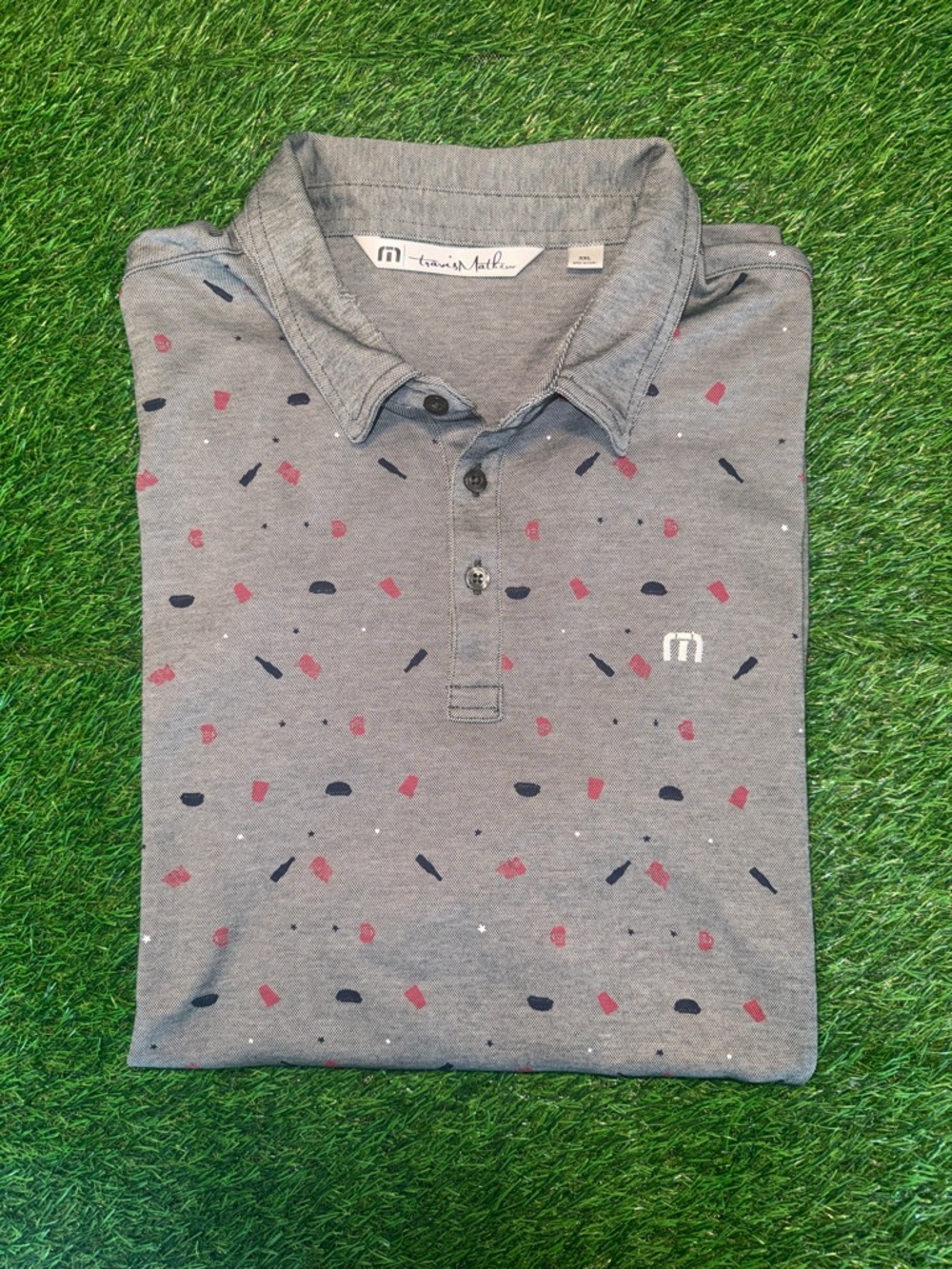 Men's Grey Patterned Travis Mathew’s Polo with Subtle Logo XXL